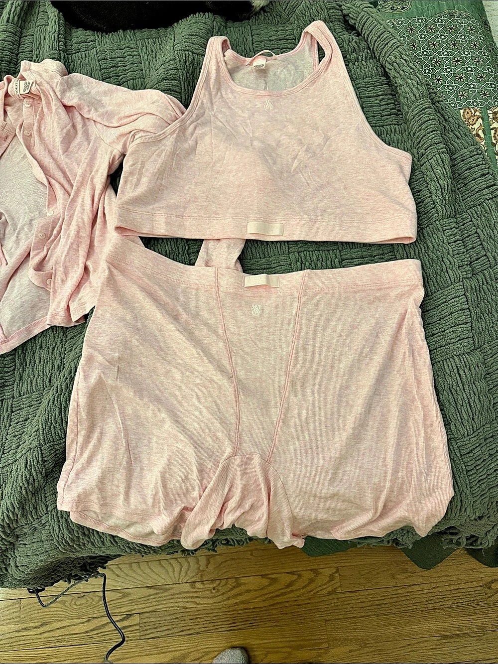 Victoria's Secret Lounge Ribbed Cropped Cardigan & Shorts Set Pink Pajamas XL